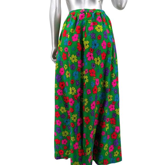 Vintage 1970's Neon Bright FLOWER POWER MAXI SKIRT Hawaiian Acrylic Crepe Fabric - Picture 5 of 8